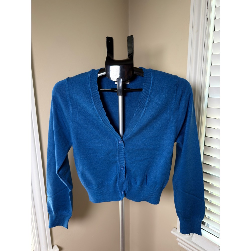 Tulip B by J317 Blue Cropped Cardigan Sweater V-Neck Button Front ZYJJ702 S/M